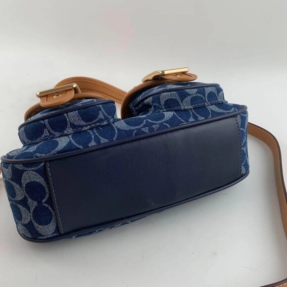 Coach Denim Blue and Tan Buckle Shoulder Bag - Picture 7 of 9